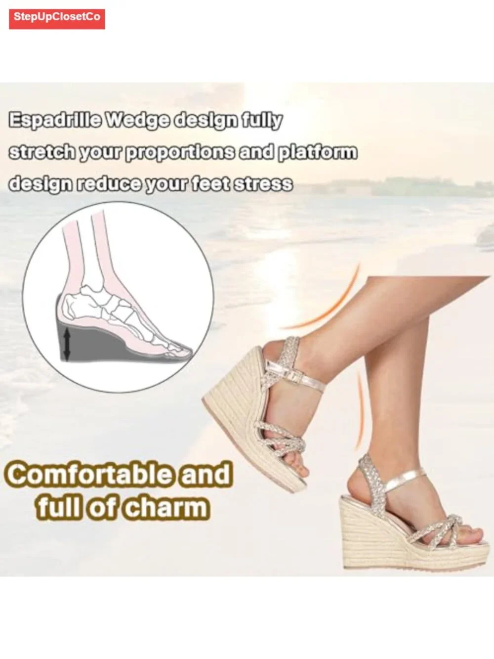 Womens Wedge Sandals Espadrille Platform Heels with Arch Support Ankle Strap
